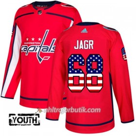 Barn Ishockey Washington Capitals Tröja Jaromir Jagr 68 Adidas 2017-2018 Röd USA Flag Fashion Authentic
